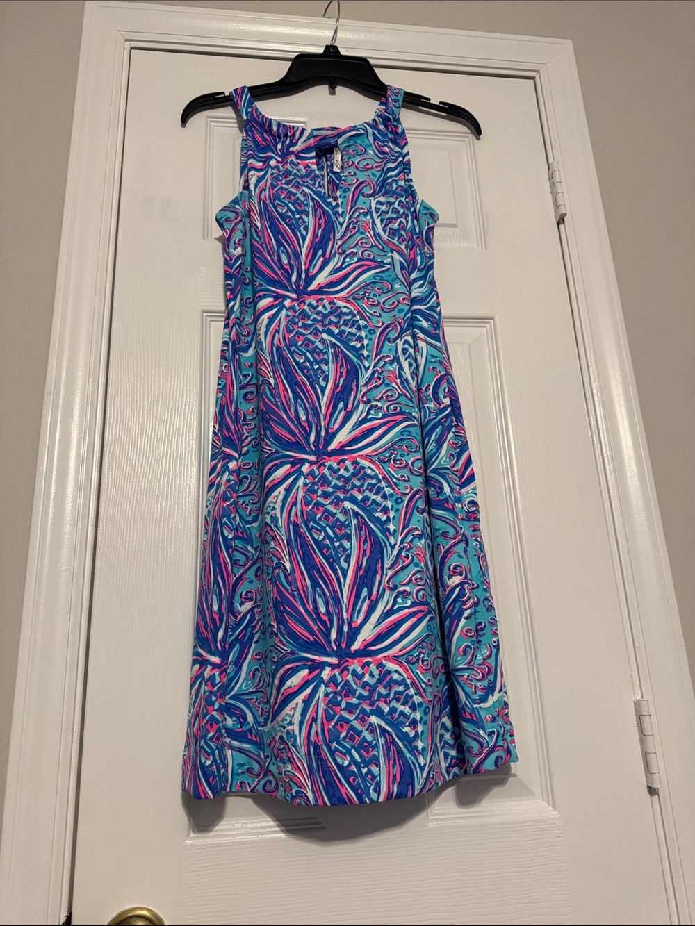 Blue & Pink Tropical Print Sleeveless Dress